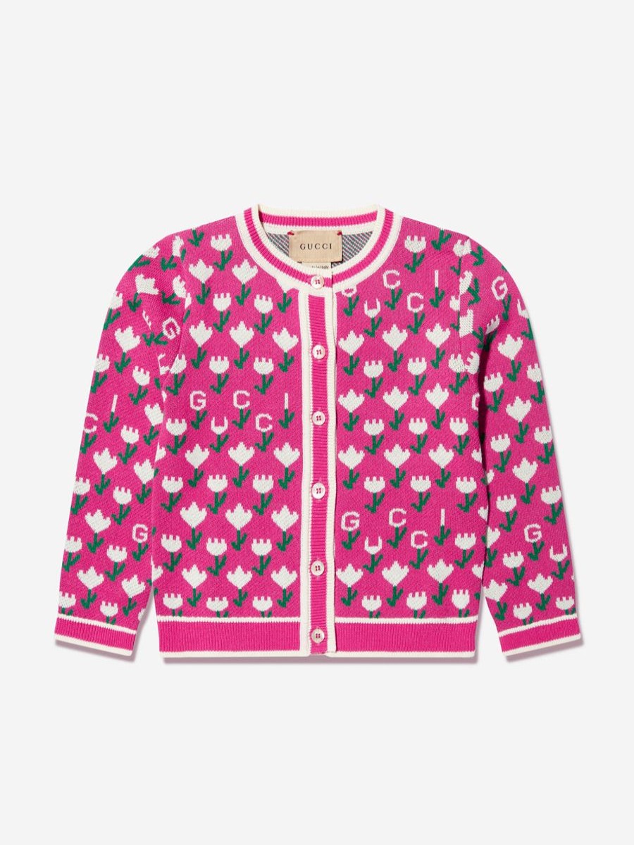 Girls Gucci Kids Jumpers & Cardigans | Baby Girls Knitted Logo Cardigan In Pink