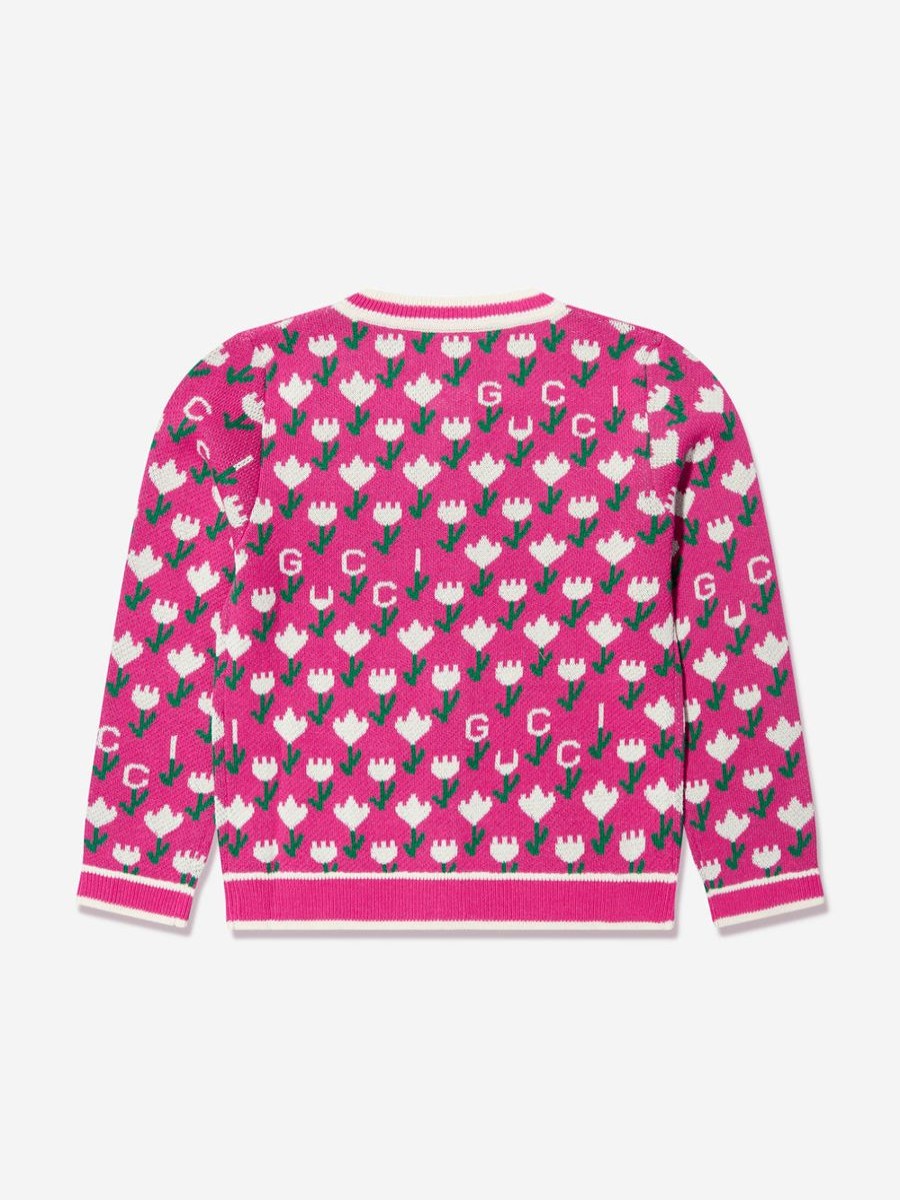 Girls Gucci Kids Jumpers & Cardigans | Baby Girls Knitted Logo Cardigan In Pink