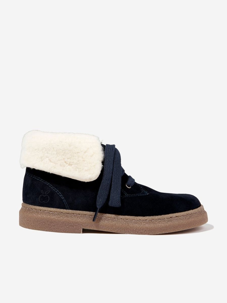 Girls Pom D'Api Sneakers | Kids Sheepskin Trix Fur Boots In Navy