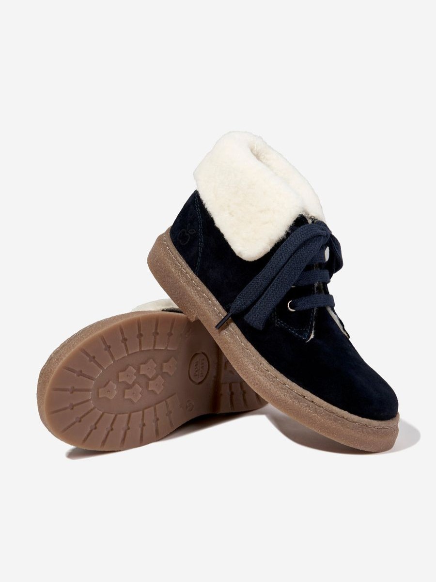 Girls Pom D'Api Sneakers | Kids Sheepskin Trix Fur Boots In Navy