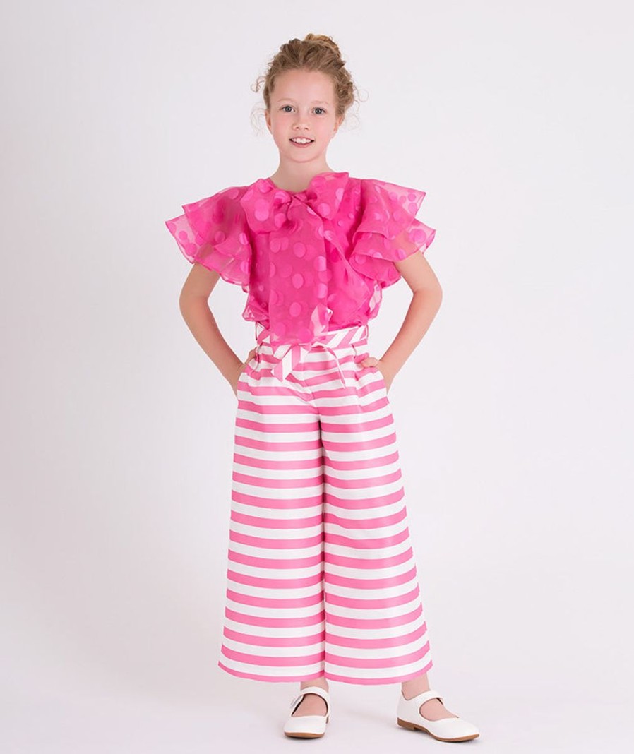 Girls Mama Luma Trousers | Girls Striped Wide Leg Trousers In Pink