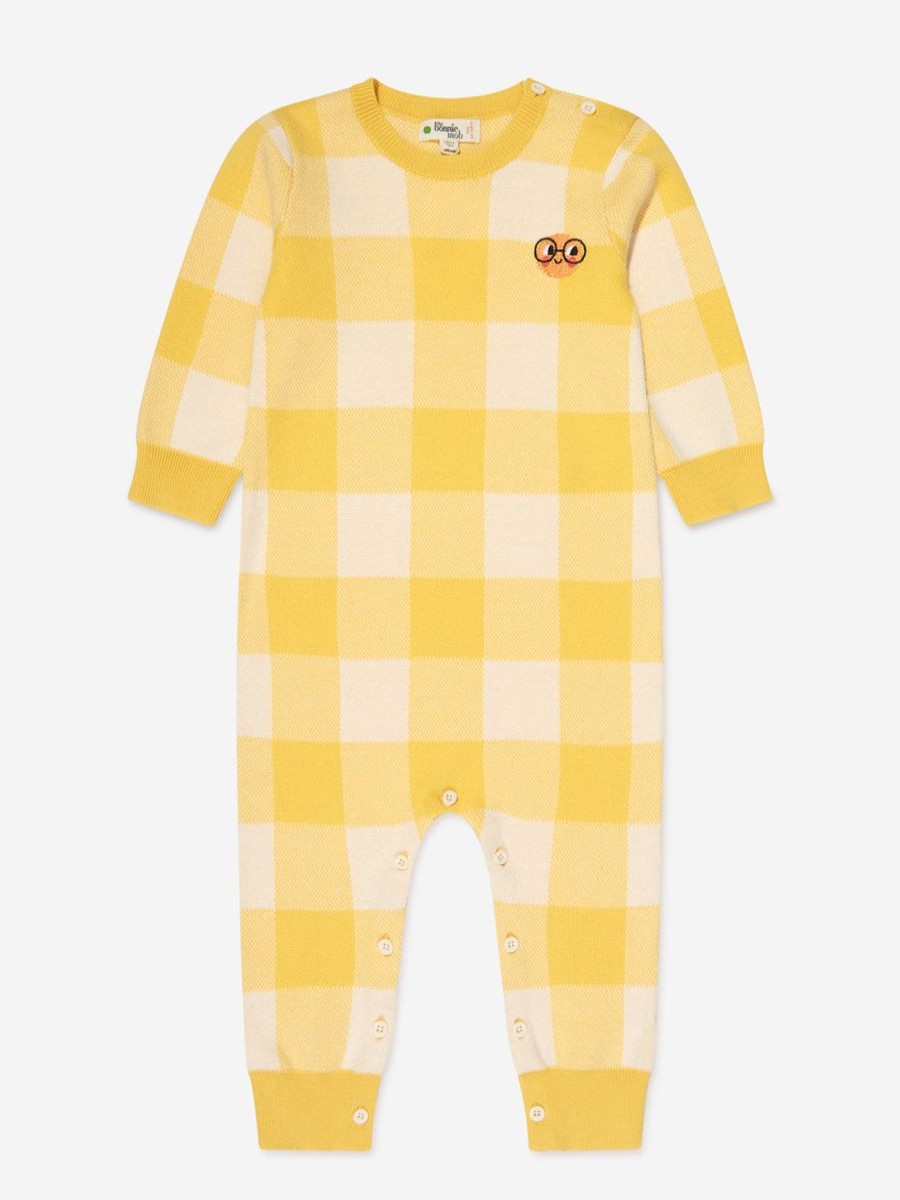 Baby The Bonnie Mob Babygrows & Rompers | Baby Check Jacquard Romper In Yellow