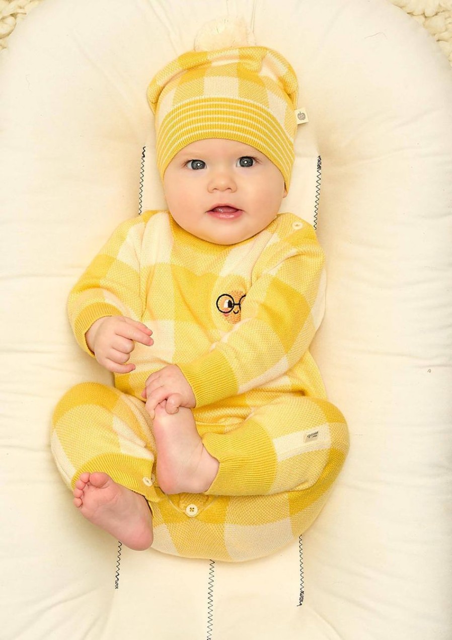 Baby The Bonnie Mob Babygrows & Rompers | Baby Check Jacquard Romper In Yellow