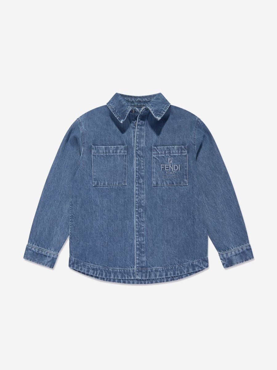 Teen Fendi Kids Shorts | Kids Ff Logo Denim Overshirt In Blue