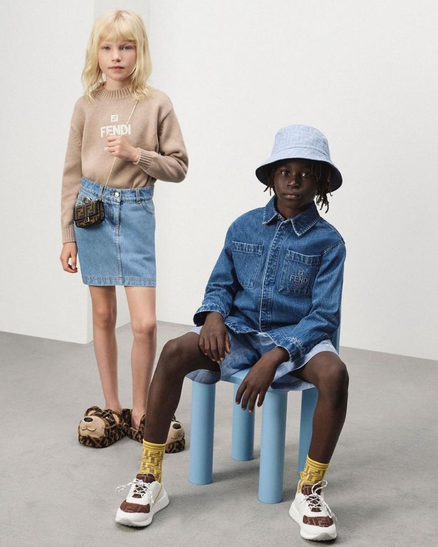 Teen Fendi Kids Shorts | Kids Ff Logo Denim Overshirt In Blue