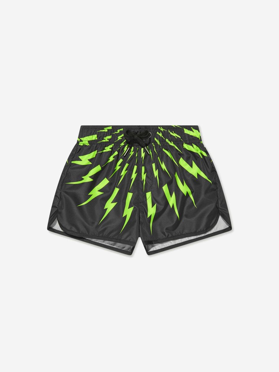 Teen Neil Barrett Swimwear | Boys Thunderbolt Swim Shorts In Black