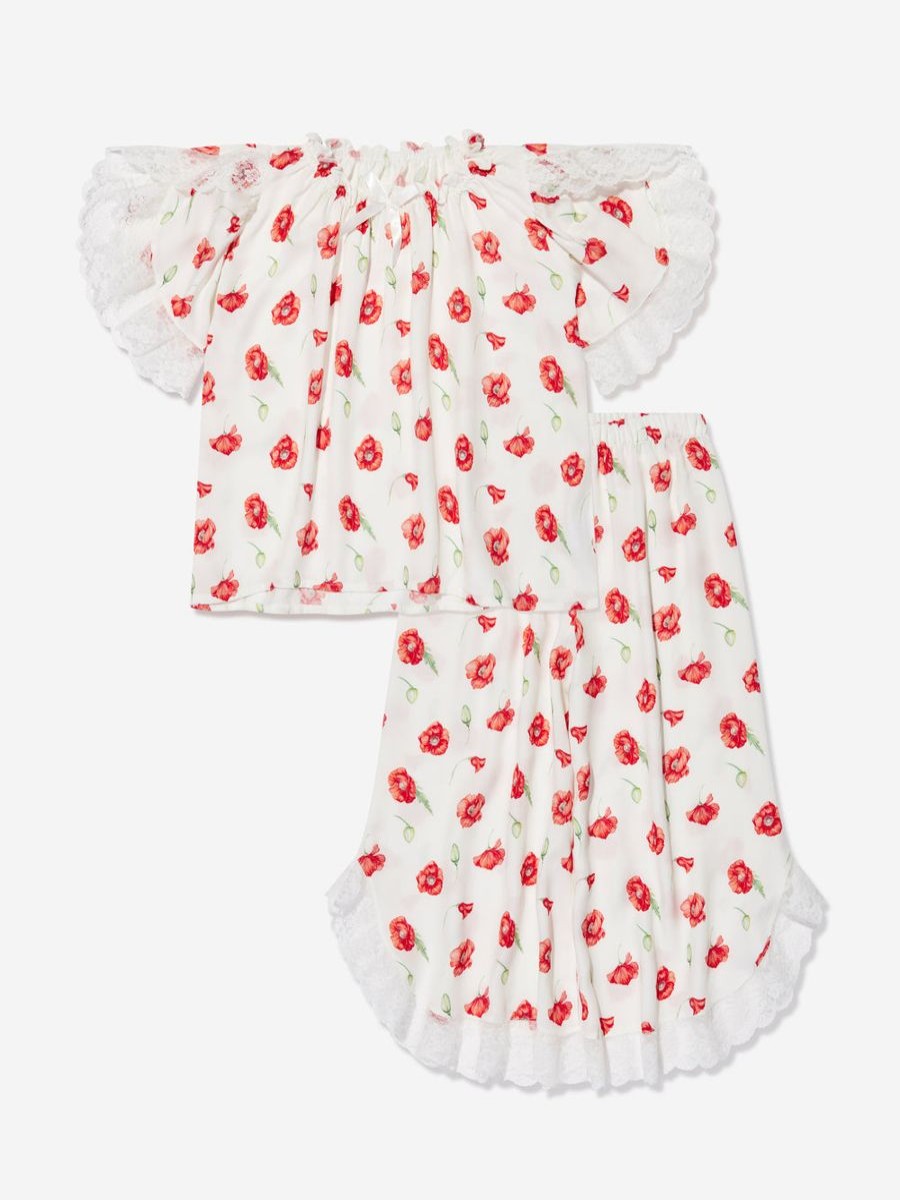 Girls Amiki Children Nightwear & Pyjamas | Girls Milana Poppy Print Pyjama Set In White