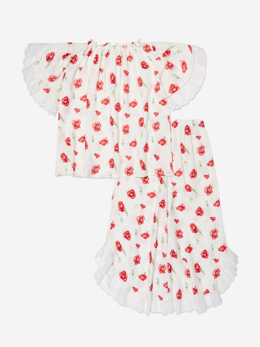 Girls Amiki Children Nightwear & Pyjamas | Girls Milana Poppy Print Pyjama Set In White