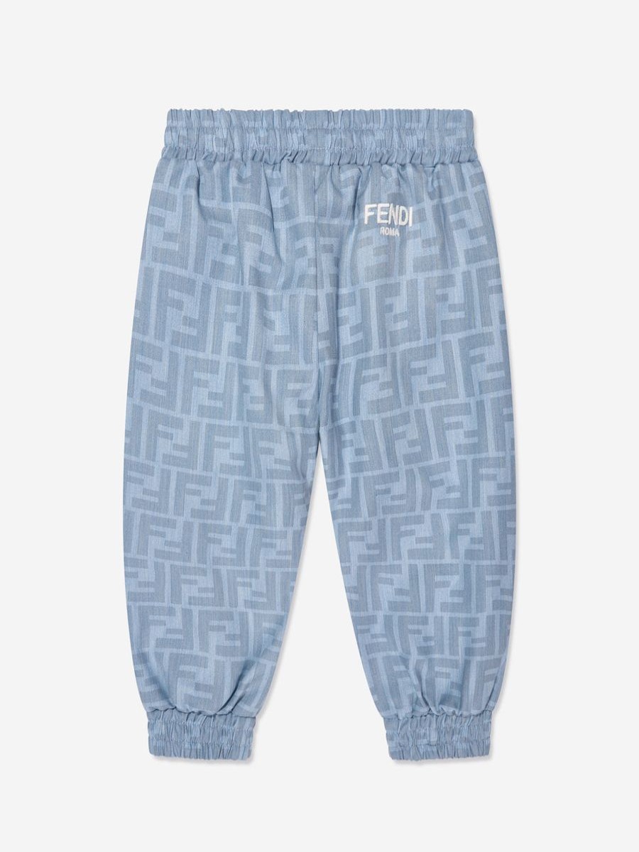 Baby Fendi Kids Sweatpants | Baby Boys Chambray Ff Logo Trousers In Blue