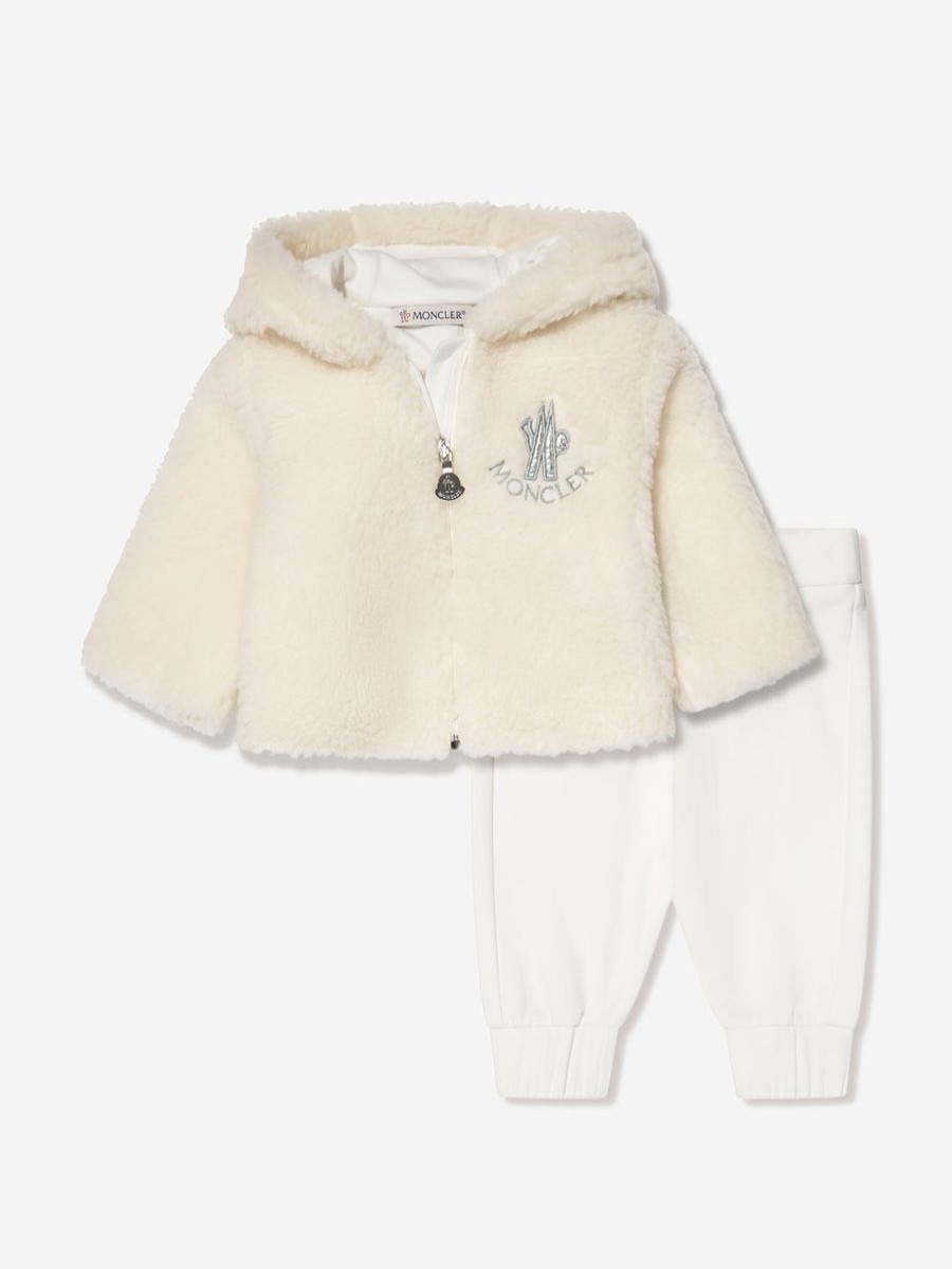 Girls Moncler Enfant Tracksuits | Baby Faux Fur Zip Up And Pants Set In Ivory