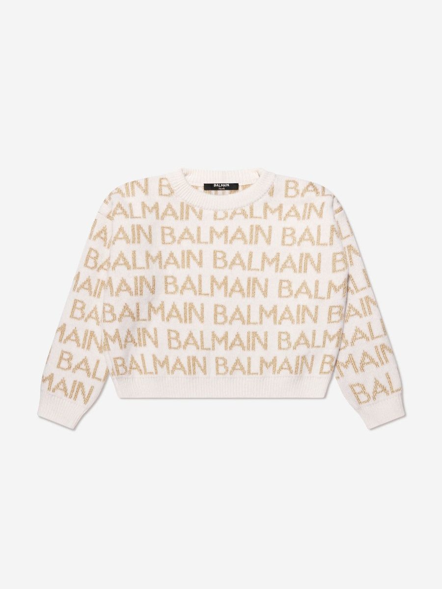 Girls Balmain Jumpers & Cardigans | Girls Logo Jumper In Ivory