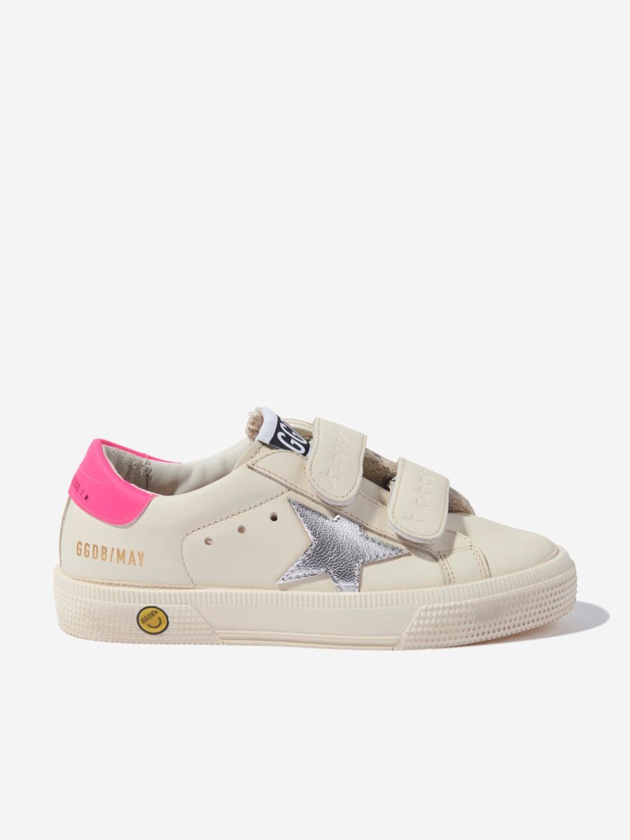 Girls Golden Goose Kids Sneakers | Girls May School Leather Trainers In Ivory