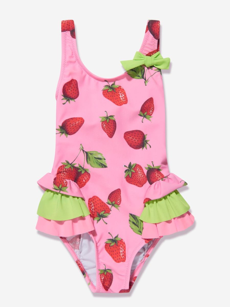 Girls Nessi Byrd Swimwear | Girls Frilled Strawberry Cara Swimsuit In Pink