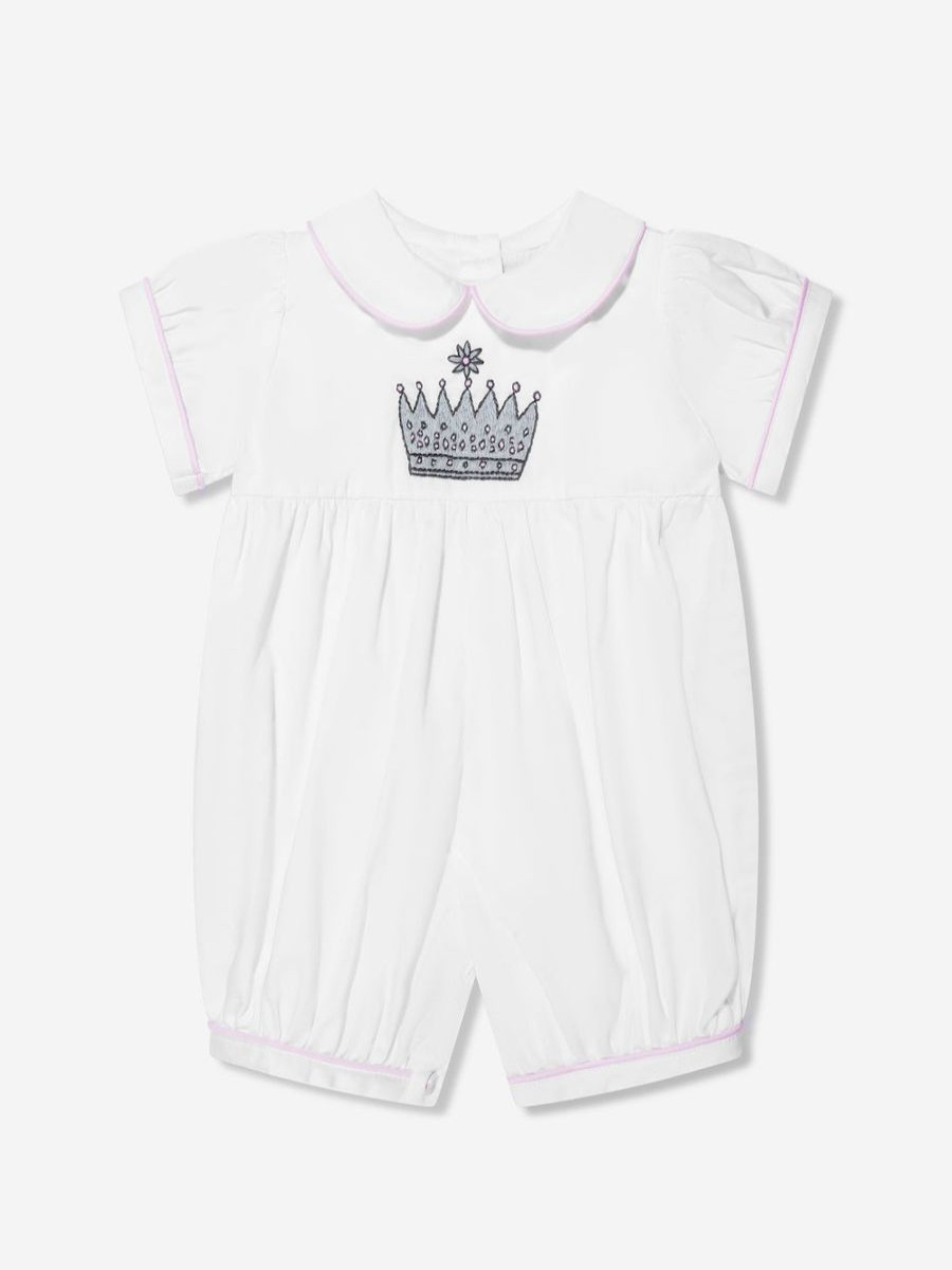 Baby Rachel Riley Babygrows & Rompers | Baby Girls Princess Crown Embroidered Romper In Ivory