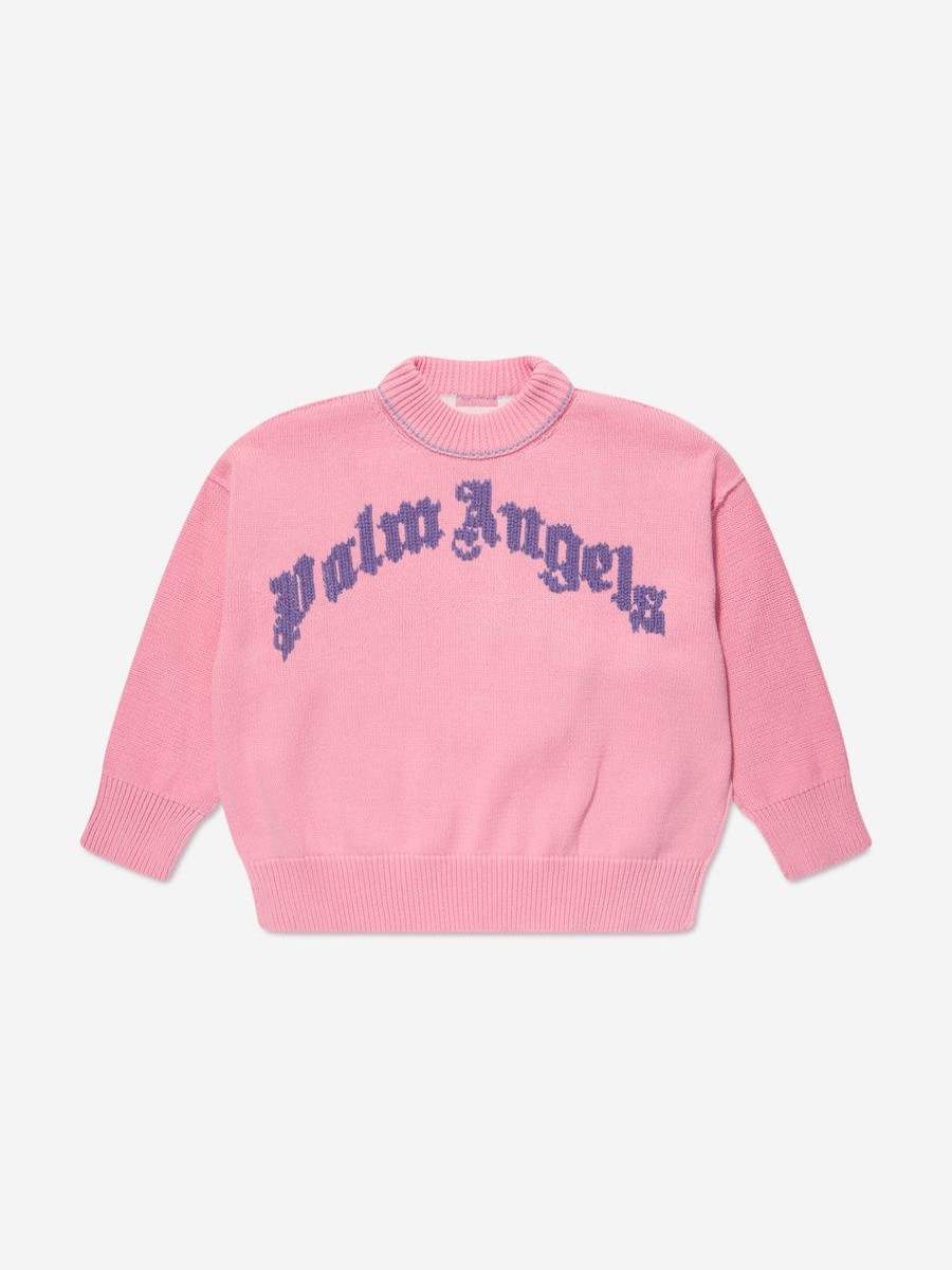 Girls Palm Angels Sweatshirts & Hoodies | Girls Curved Logo Sweatshirt In Pink