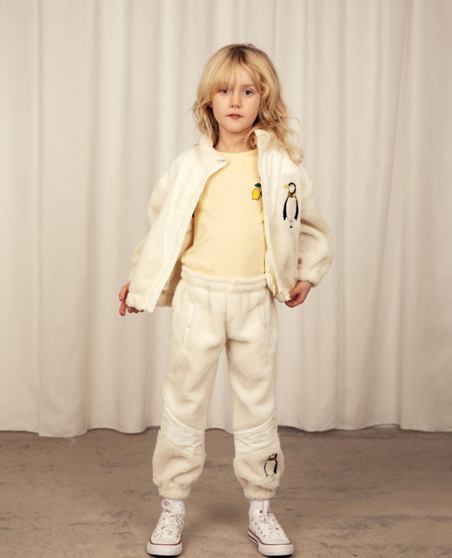 Girls Mini Rodini Trousers | Kids Penguin Pile Stripe Trousers In White