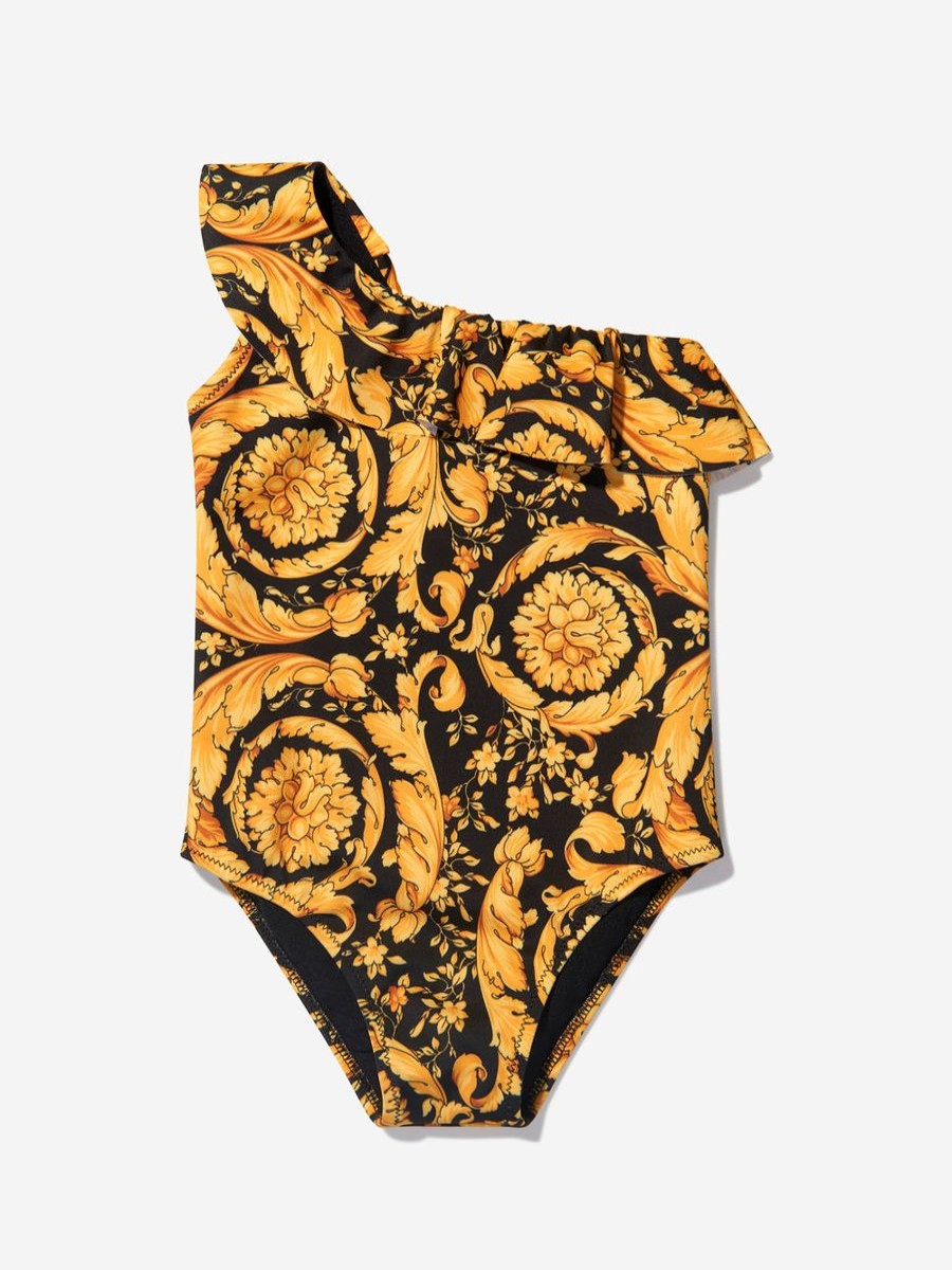 Baby Versace Swimwear | Versace - Baby Girls Barocco Swimsuit In Black | Childsplay Clothing