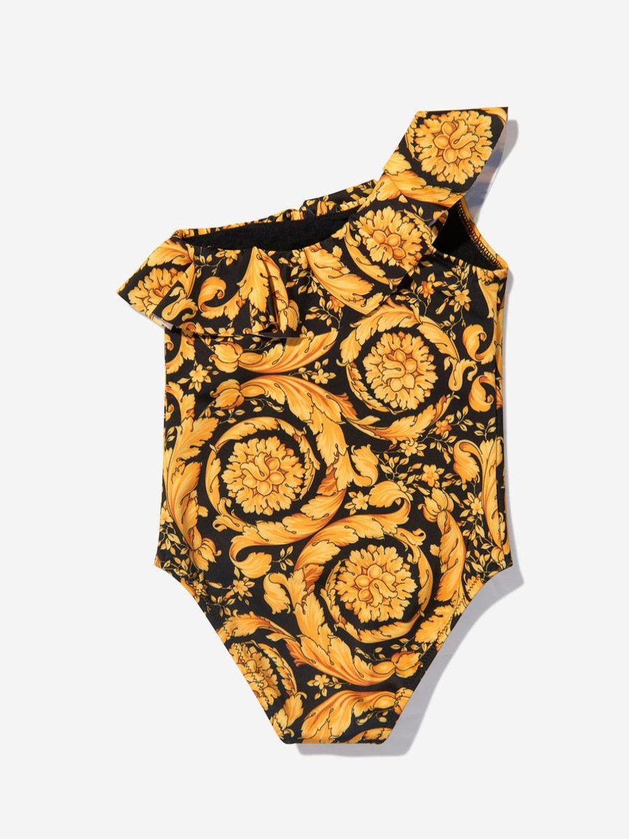 Baby Versace Swimwear | Versace - Baby Girls Barocco Swimsuit In Black | Childsplay Clothing