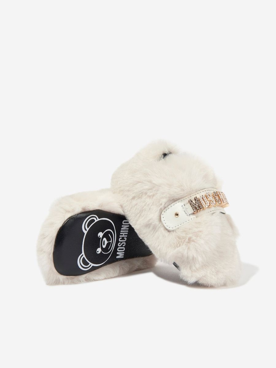 Girls Moschino Kids Nightwear & Pyjamas | Baby Girls Furry Slippers In Ivory