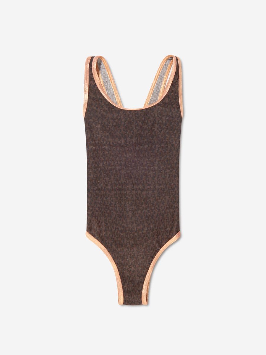 Girls Michael Kors Swimwear | Girls Patterned Swimming Costume In Brown