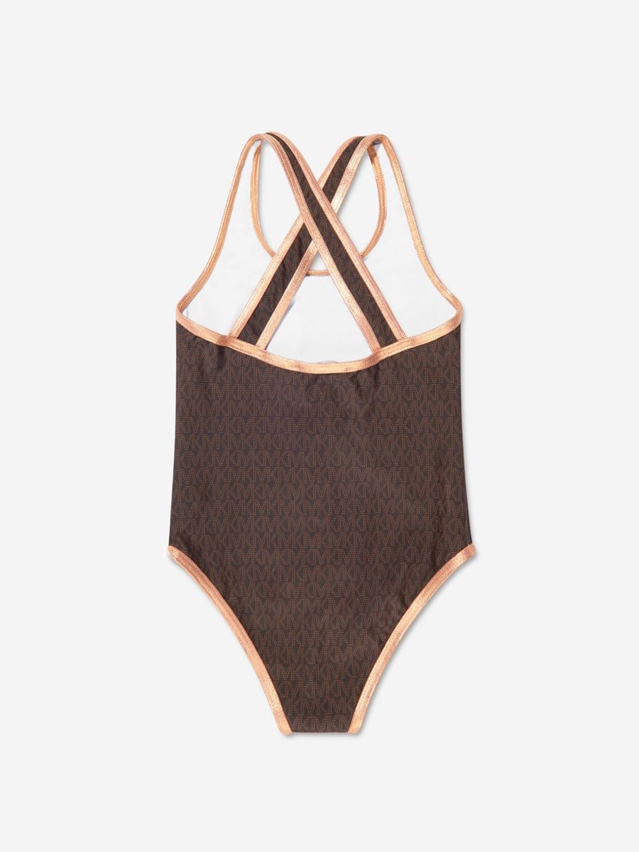 Girls Michael Kors Swimwear | Girls Patterned Swimming Costume In Brown