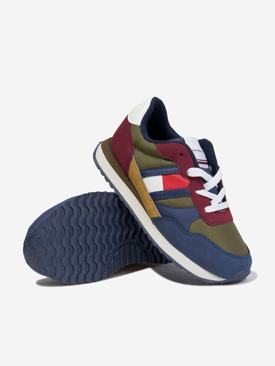 Girls Tommy Hilfiger Sneakers | Kids Flag Low Cut Lace-Up Trainers In Multicoloured