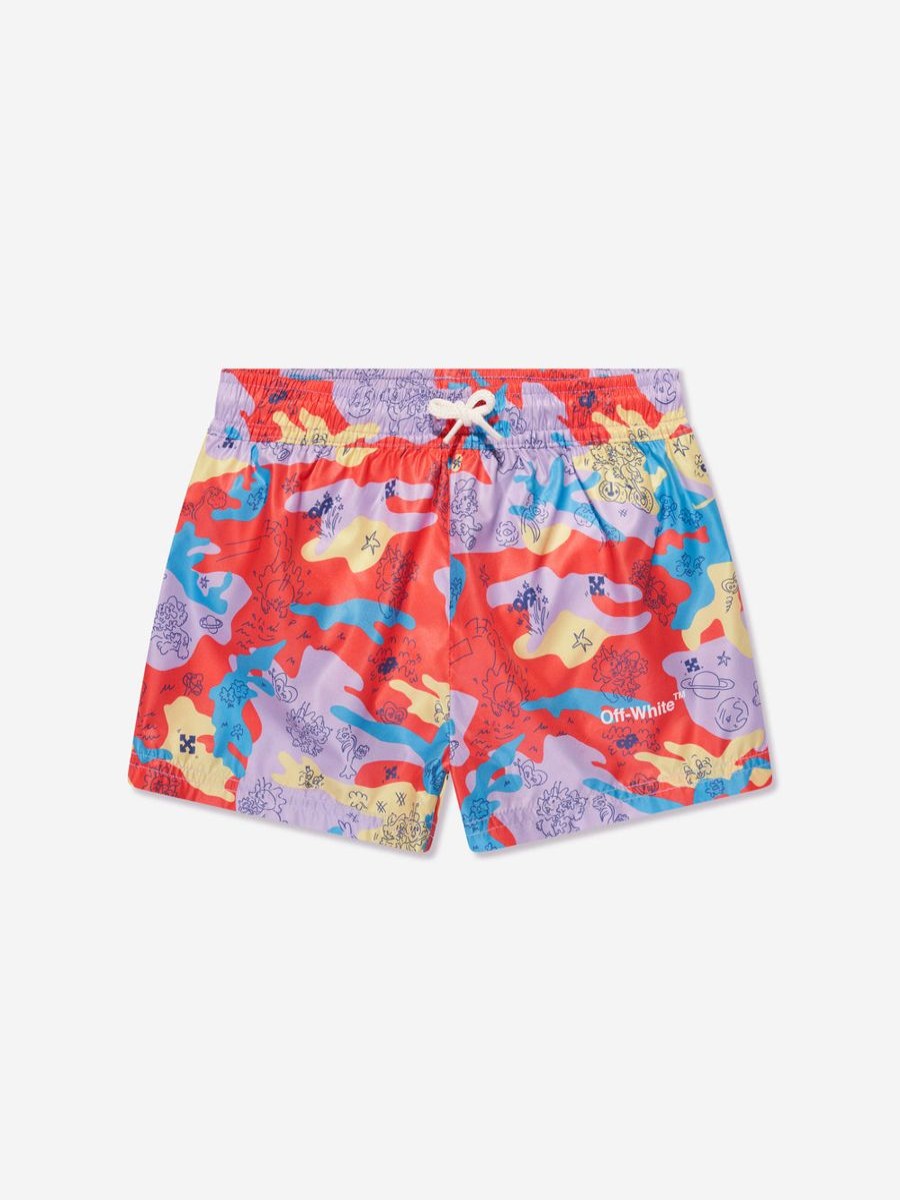 Teen Off-White Swimwear | Boys Puzzleflage Swim Shorts In Multicolour