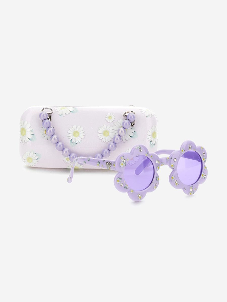 Girls Monnalisa Sunglasses | Girls Daisy Sunglasses With Case In Purple