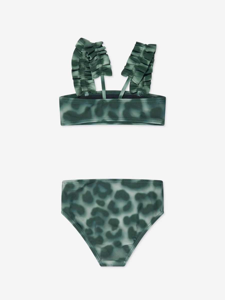 Teen Molo Swimwear | Girls Leopard Print Ruffle Bikini In Green