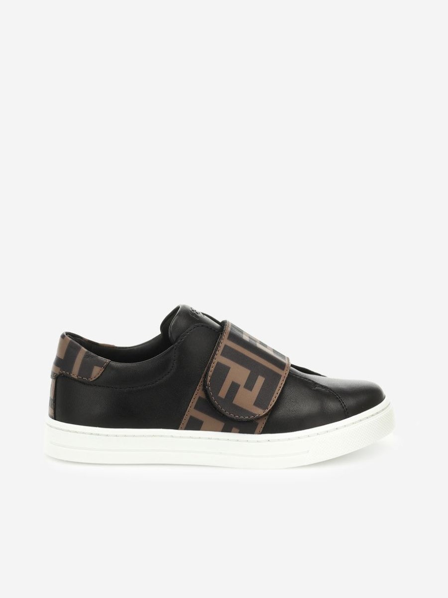 Girls Fendi Kids Sneakers | Fendi Kids - Fendi Kids White & Brown Leather Ff Logo Trainers | Childsplay Clothing