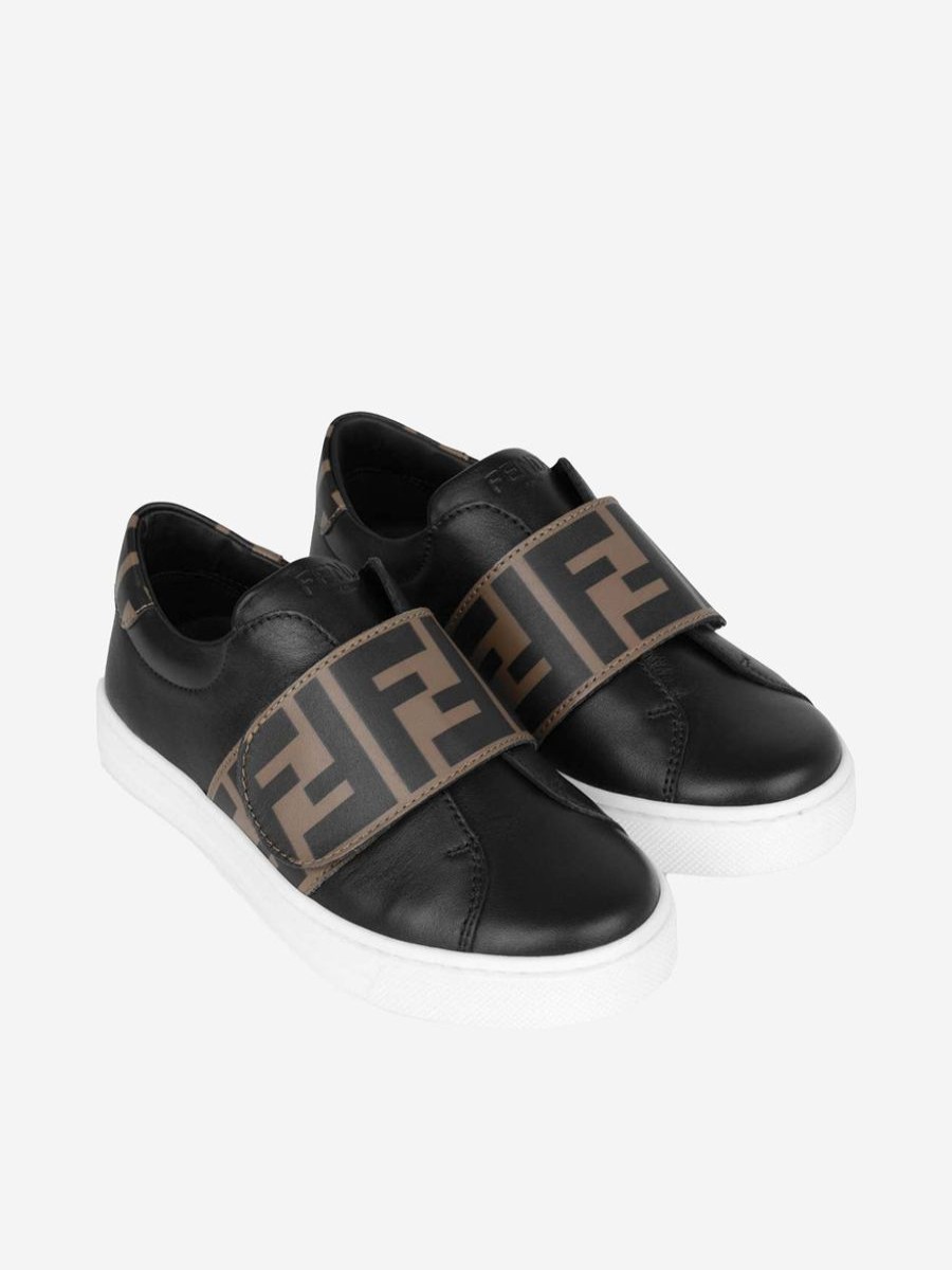 Girls Fendi Kids Sneakers | Fendi Kids - Fendi Kids White & Brown Leather Ff Logo Trainers | Childsplay Clothing