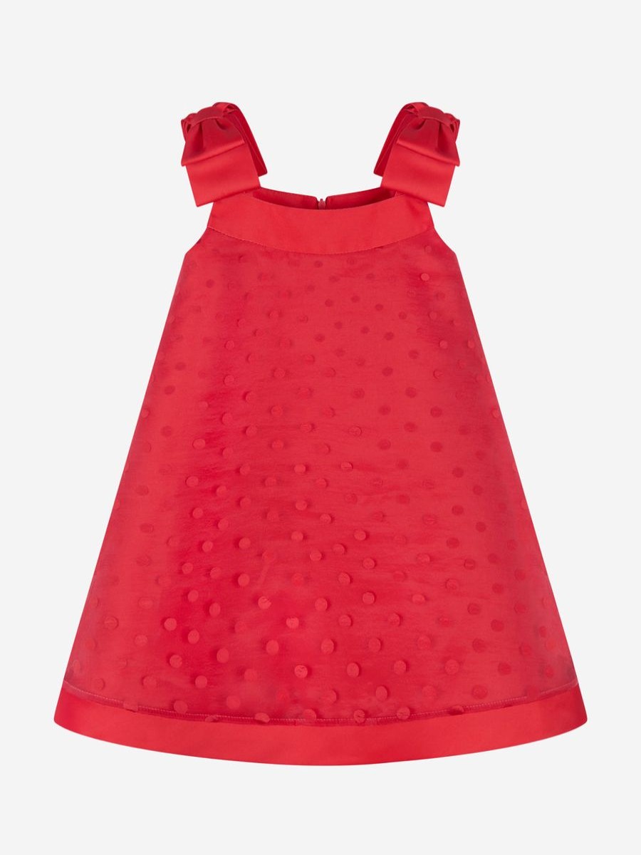 Teen Mama Luma Dresses | Girls Bow Detailed Organza Polka Dot Dress In Red