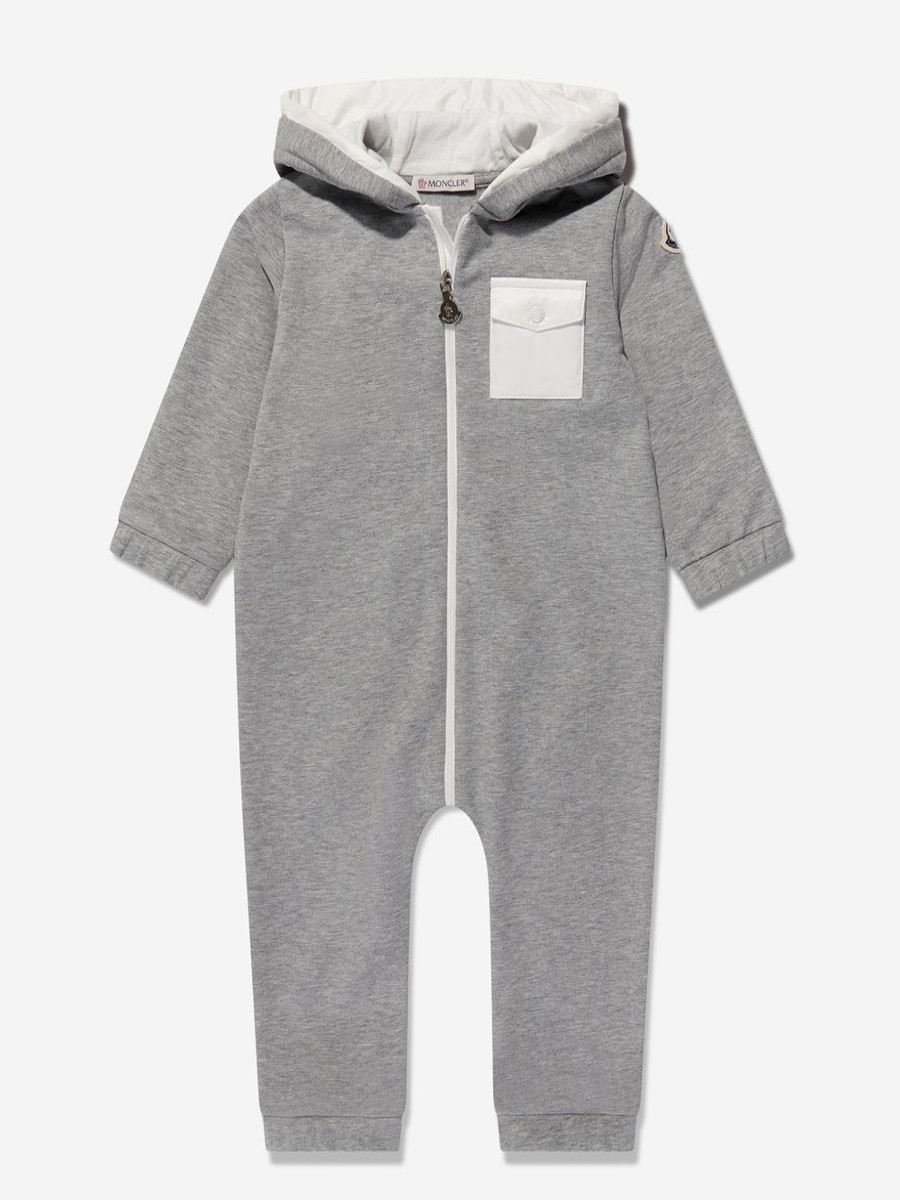 Baby Moncler Enfant Babygrows & Rompers | Baby Hooded Romper In Grey