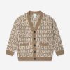 Girls Fendi Kids Jumpers & Cardigans | Kids Knitted Ff Logo Cardigan In Beige