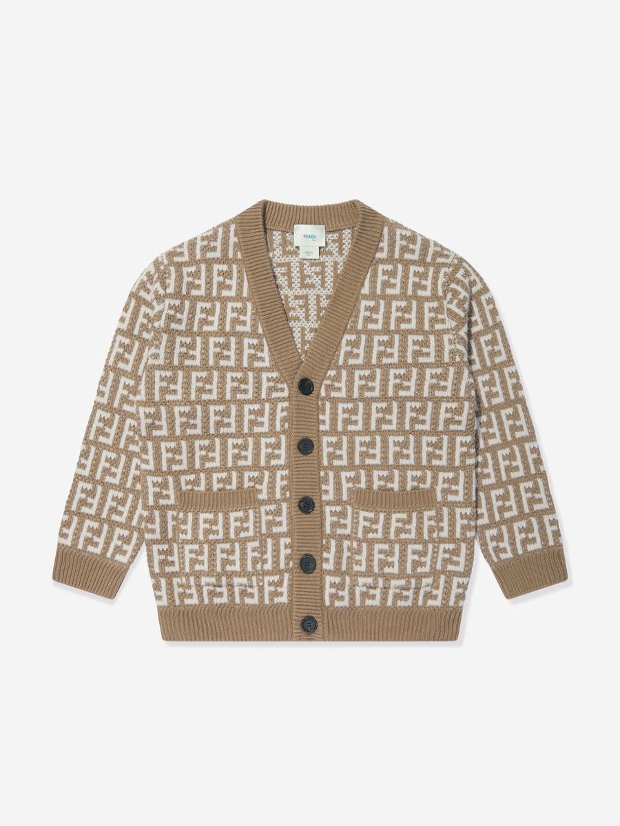 Girls Fendi Kids Jumpers & Cardigans | Kids Knitted Ff Logo Cardigan In Beige