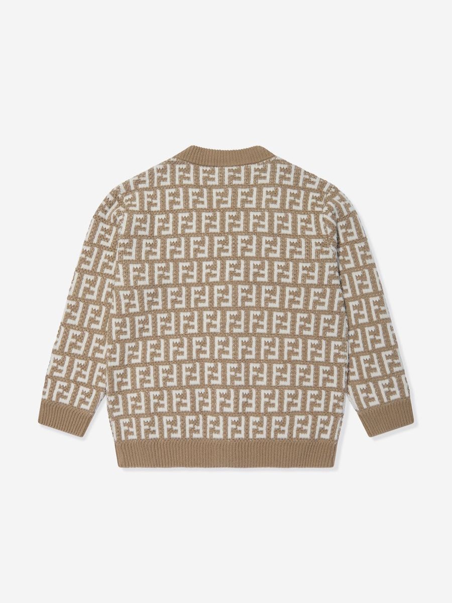 Girls Fendi Kids Jumpers & Cardigans | Kids Knitted Ff Logo Cardigan In Beige