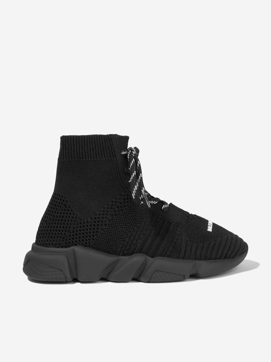 Girls Balenciaga Kids Sneakers | Kids Lace Up Speed Trainers In Black