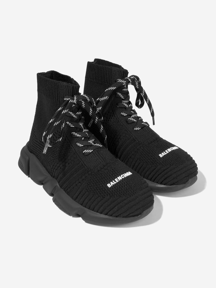 Girls Balenciaga Kids Sneakers | Kids Lace Up Speed Trainers In Black