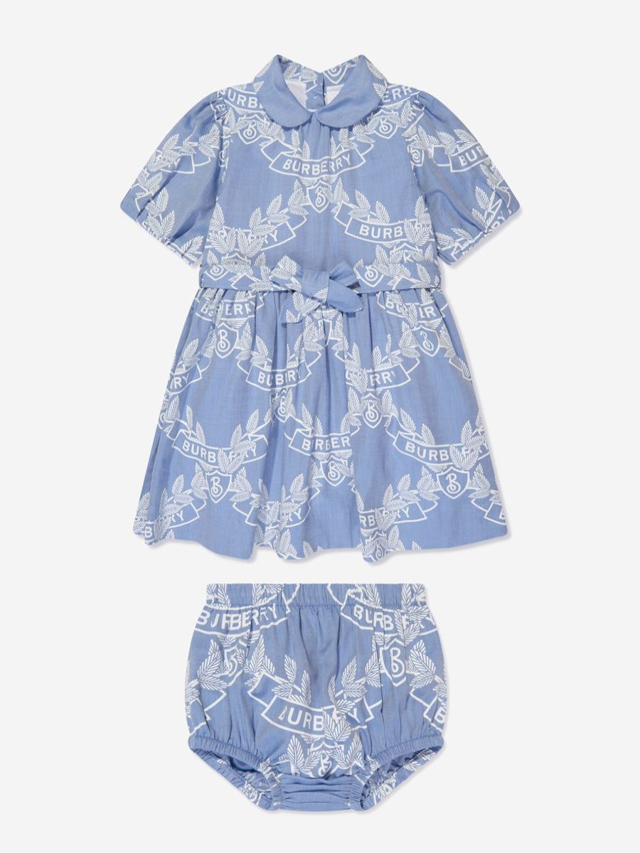 Baby Burberry Kids Dresses | Baby Girls Geraldine Crest Dress In Blue