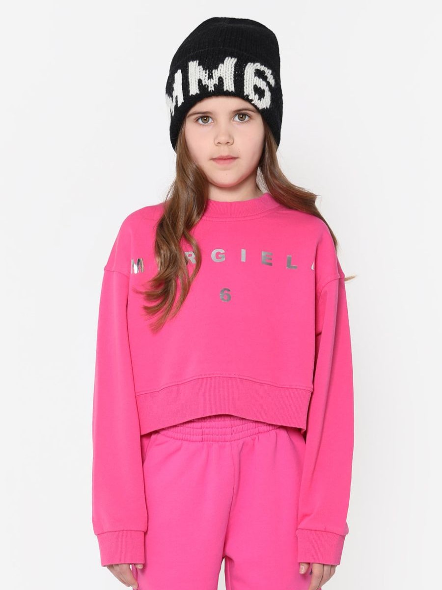 Girls MM6 Maison Margiela Sweatshirts & Hoodies | Girls Cropped Logo Sweatshirt In Pink