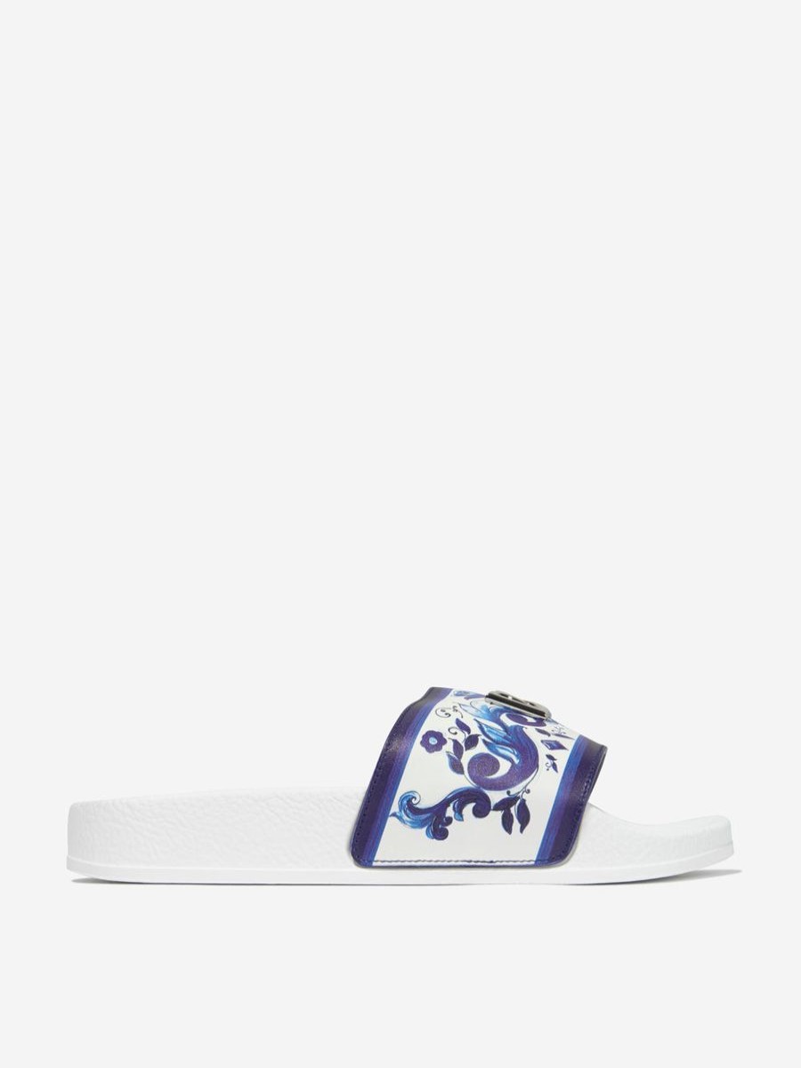 Teen Dolce & Gabbana Kids Footwear | Girls Majolica Print Sliders