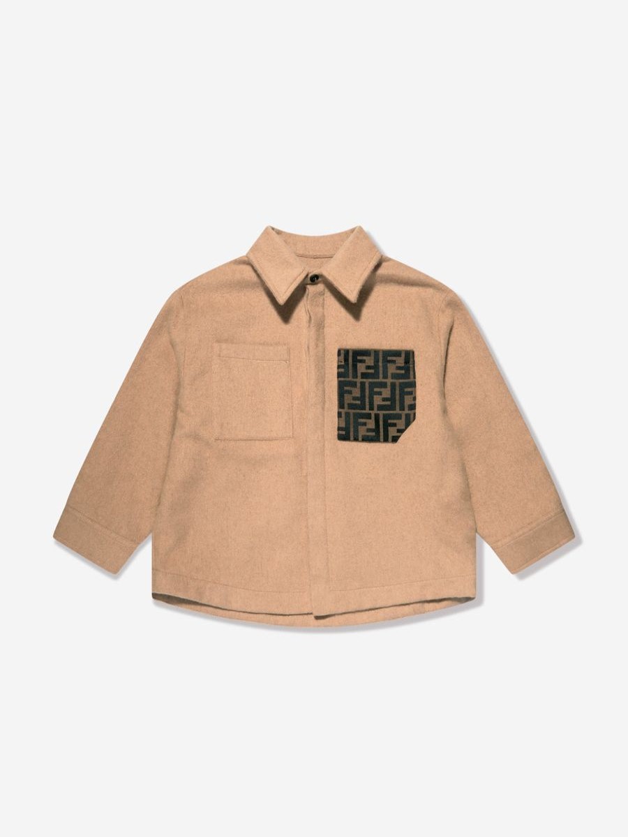 Teen Fendi Kids Shirts | Boys Ff Pocket Flannel Shirt In Beige