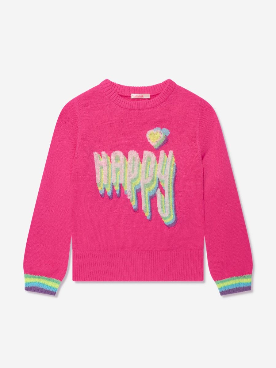 Girls Billieblush Jumpers & Cardigans | Girls Knitted Happy Jumper In Pink