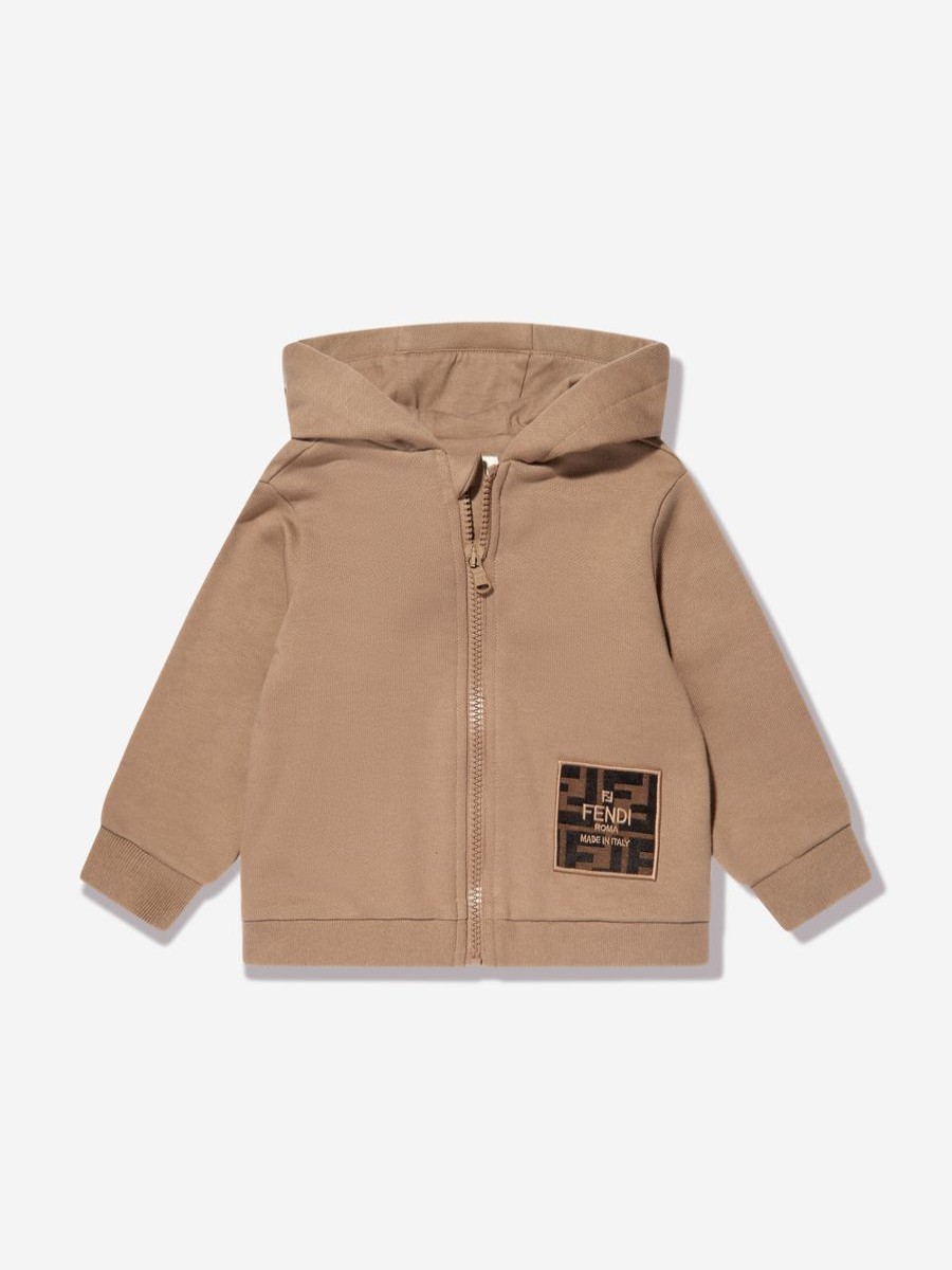 Baby Fendi Kids Sweatshirts & Hoodies | Baby Logo Patch Zip Up Top In Beige