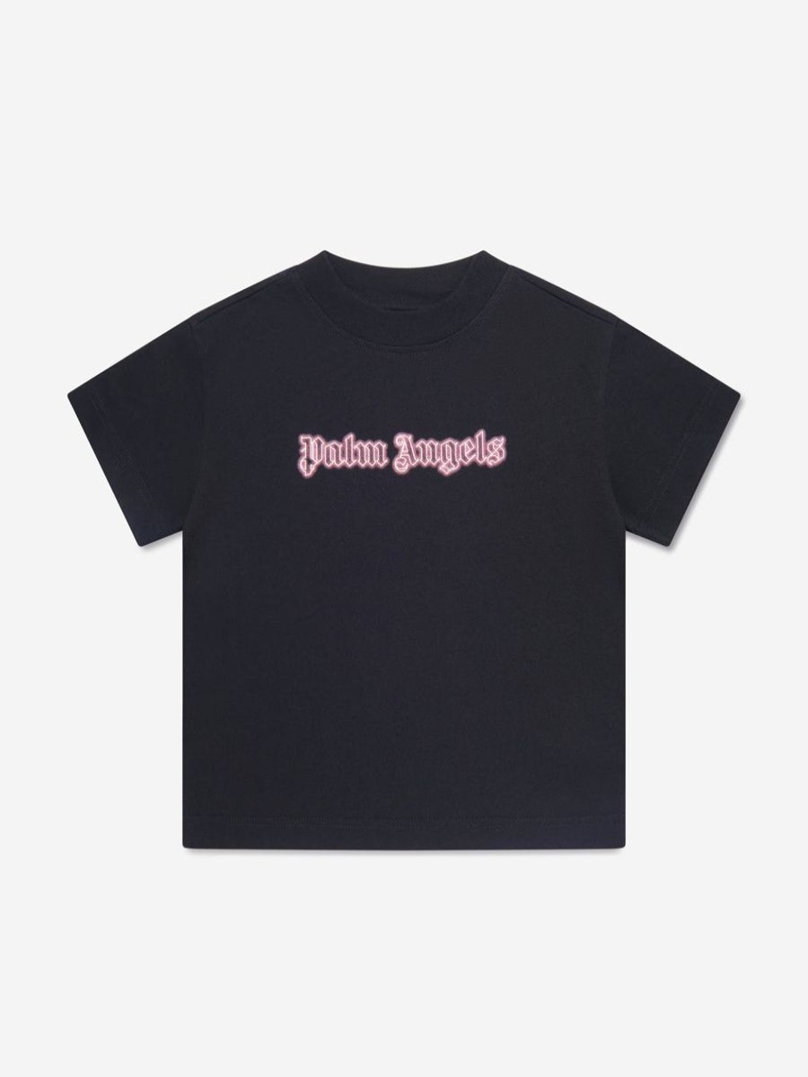 Girls Palm Angels Tops & T-Shirts | Girls Neon Logo T-Shirt In Black