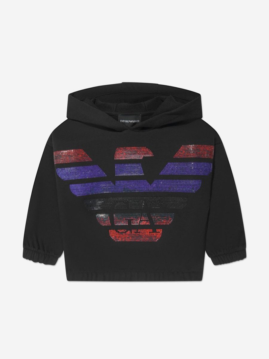 Teen Emporio Armani Sweatshirts & Hoodies | Girls Sequin Logo Hoodie In Black