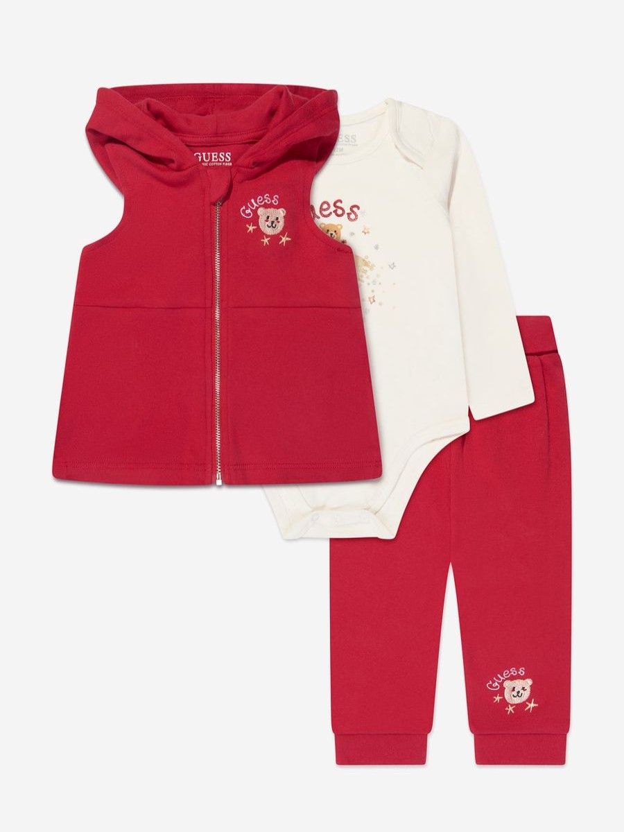 Girls Guess Leggings | Baby Girls 3 Piece Outfit Set In Red