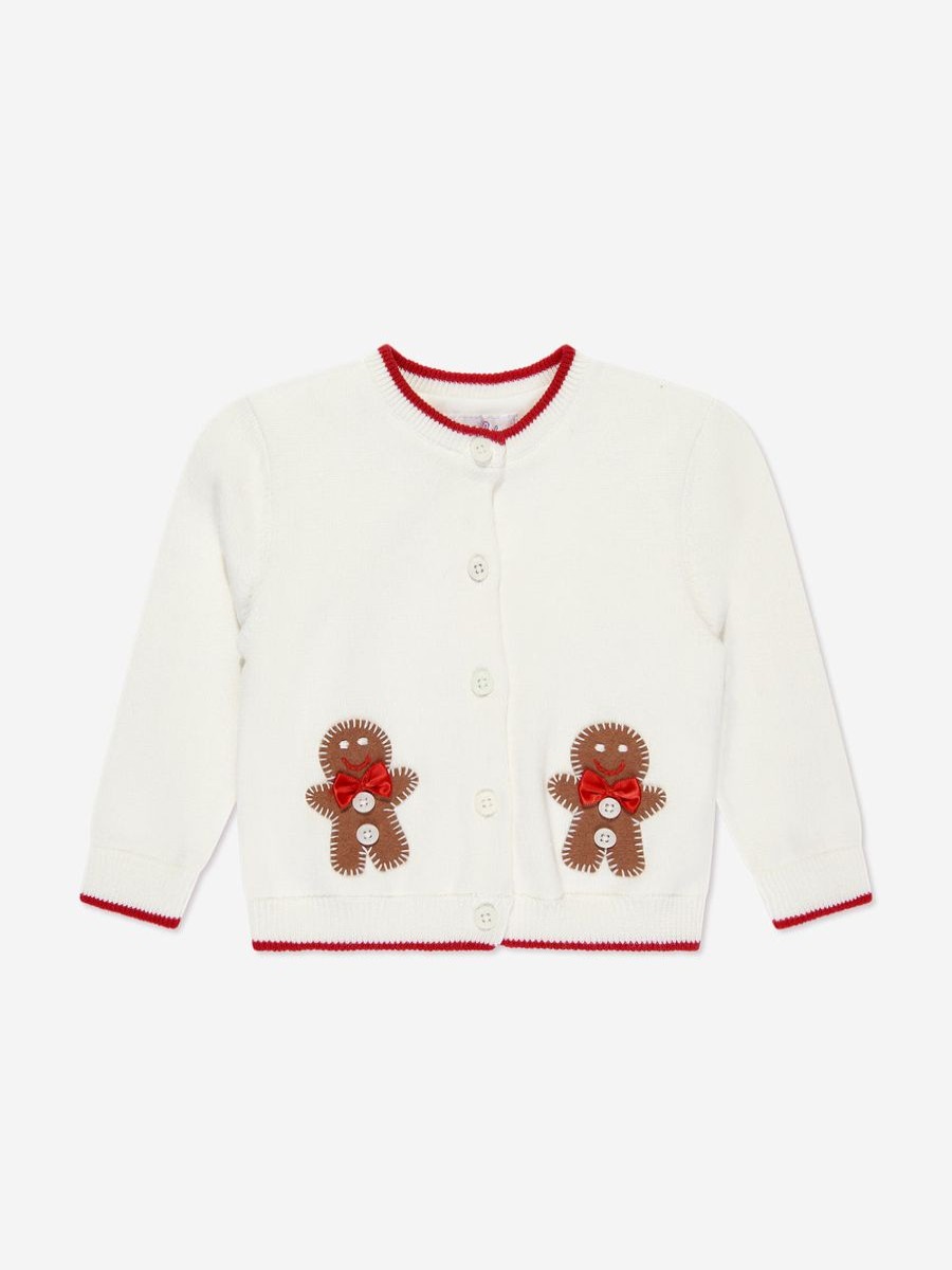 Baby Rachel Riley Jumpers & Cardigans | Baby Girls Gingerbread Applique Cardigan In Ivory