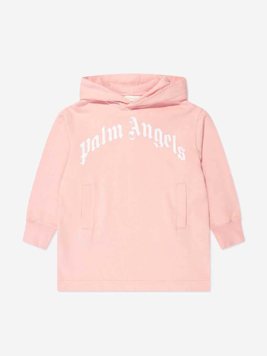 Teen Palm Angels Shorts | Girls Curved Logo Hooded Sweater Dress In Pink