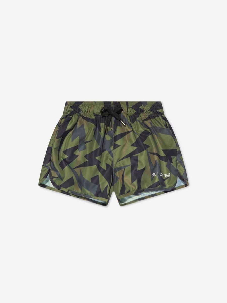 Teen Neil Barrett Swimwear | Boys Thunderbolt Swim Shorts In Green